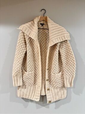 Talbots Alpaca Wool Cardigan Chunky Large Collar Size Small in Cream